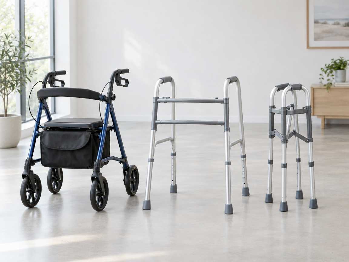 Walkers and rollators displayed in the EasyLife Medical Supplies store